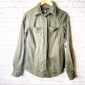 STYLE & CO NWT Harvest Plaid Green Button Up XS